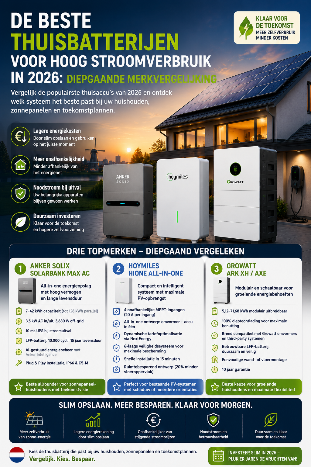 De beste thuisbatterijen voor hoog stroomverbruik in 2026: diepgaande merkvergelijking